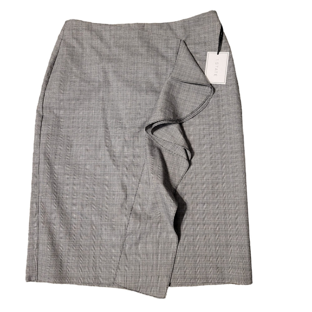 1. State Gray Plaid Ruffle Pencil Skirt